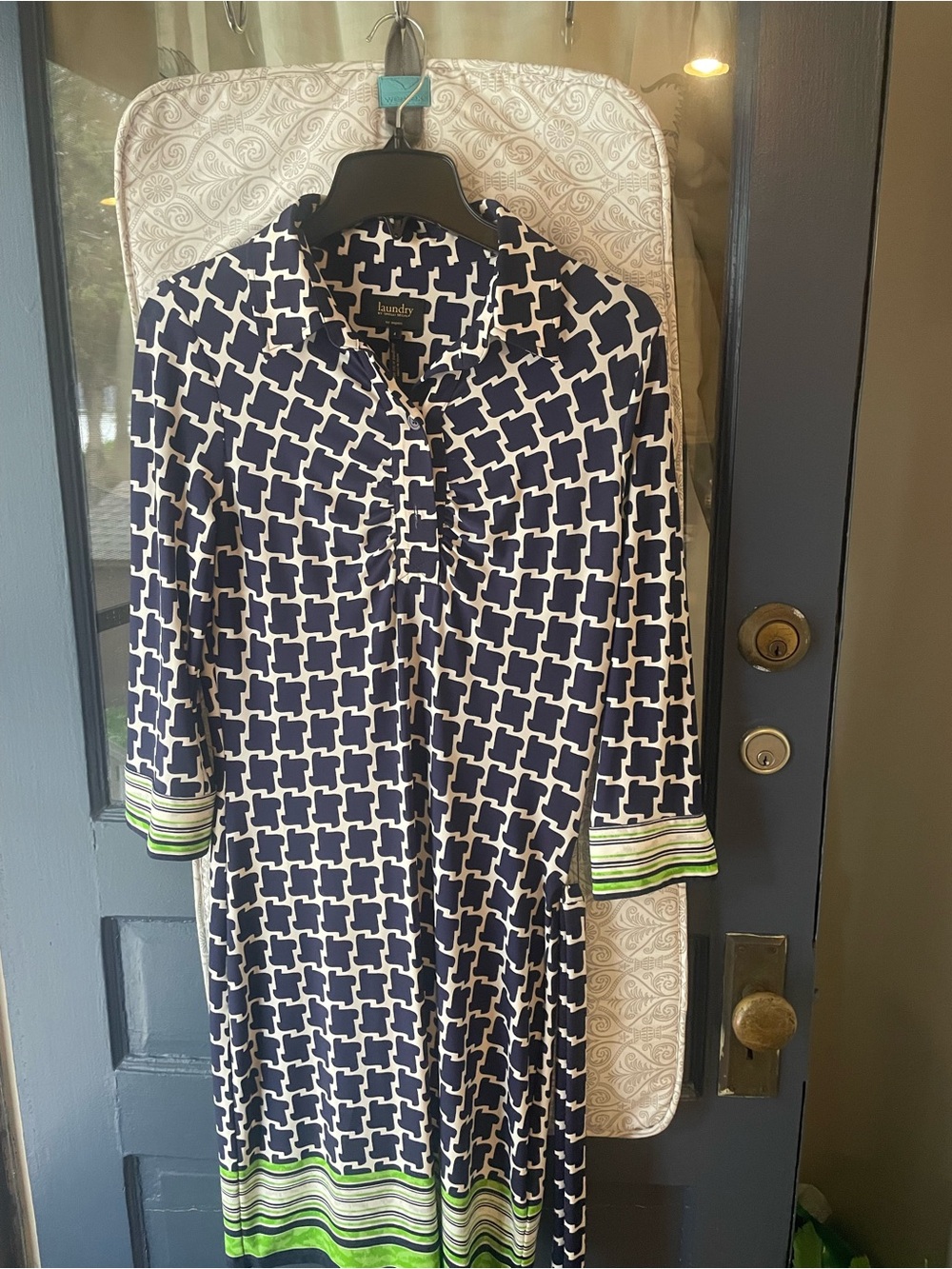 Laundry By Shelli Segal Navy & White Geometric Print Jersey